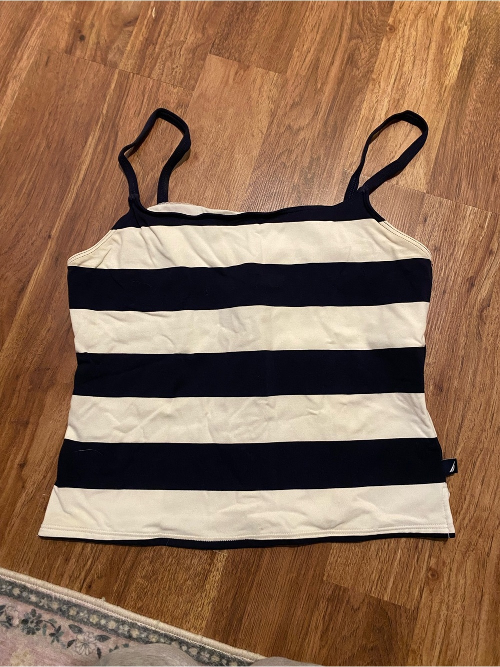 vintage 90s nautica swim top white and navy blue striped